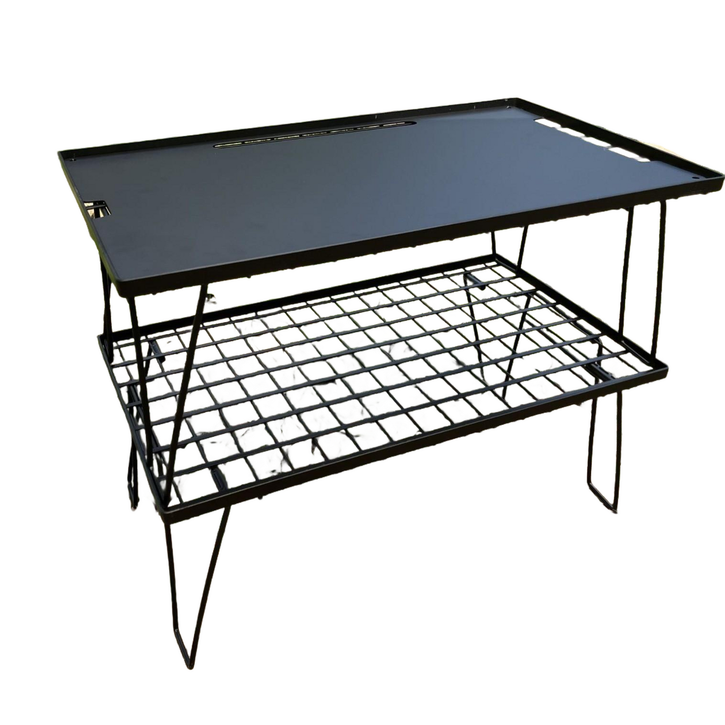 Outdoor Folding Mesh Table with Bamboo Board - Camping Portable Grill Table, Multifunctional Camping Utensil Drain Rack, Grid Table