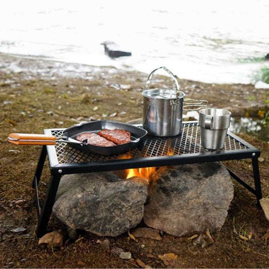 Outdoor Folding Camping Table - Portable Picnic BBQ Table with Iron Mesh Top, Heavy-Duty Aluminum Frame, for Camping, Backpacking, Beach, Backyard & More
